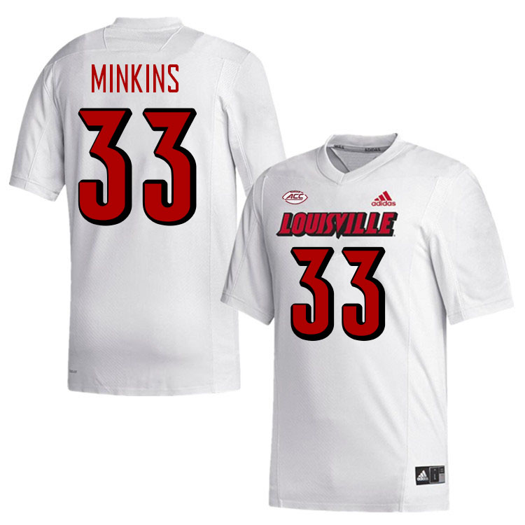 Men #33 Jaden Minkins Louisville Cardinals College Football Jerseys Stitched-White